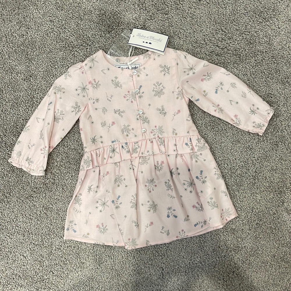 Tartine et Chocolat long sleeve dress in color rose pale, size 1